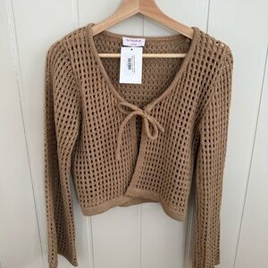 Tan Knit Tie Front Cardigan